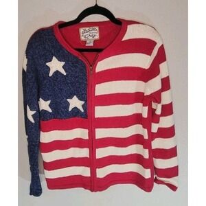 Y2K Vintage)Heirloom Collectibles Patriotic Stars & Stripes Zip Cardigan –...
